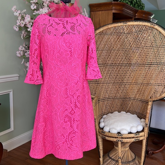 NWT Lilly Pulitzer Allyson Dress in Pink Tropics Floral Vines Lace - Picture 5 of 8